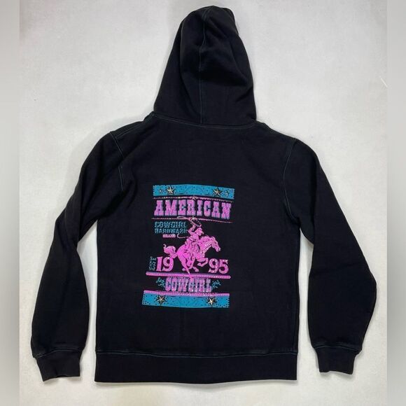 Cowgirl Hardware Rhinestones Full Zip Hoodie Women Medium Black Y2K - Picture 1 of 6